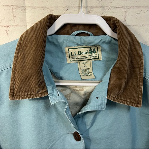Vintage LL Bean Women Large Light Blue Barn Work Coat Jacket Corduroy Collar - Picture 5 of 13